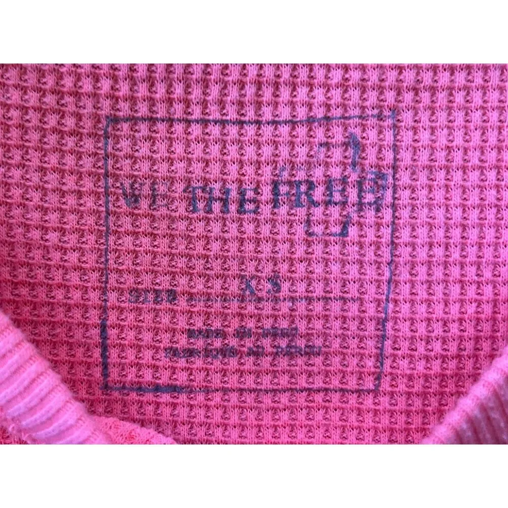 Free People WE THE FREE Pink Waffle Knit Scoop Neck Thermal Top  Women's Size XS